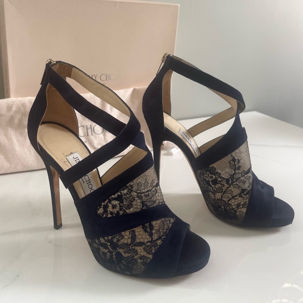 AUTHENTIC JIMMY CHOO ITALIAN LACE HEELS - Picture 4 of 16